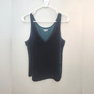 Size medium crushed velvet dark green with black lace  accent top